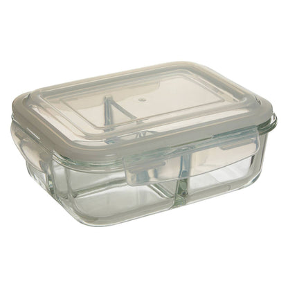 Freska 3 Section Rectangular Glass Container With Lid 1040 ml