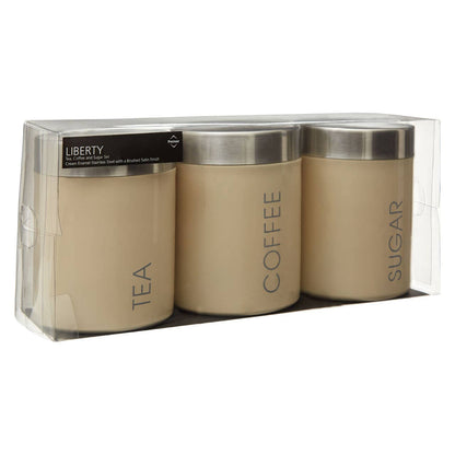 Liberty Set of 3 Cream Enamel Tea Coffee and Sugar Canisters
