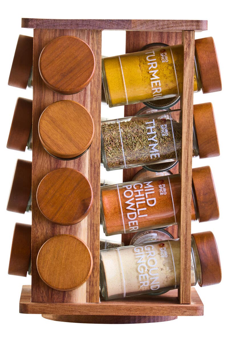 Puro Acacia Wood Revolving Spice Rack with 16 Jars