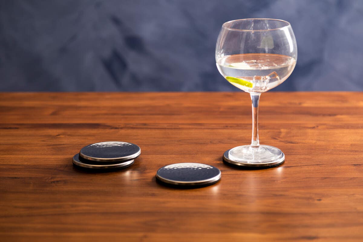 Mixology Set of Four Hammered Effect Stainless Steel Coasters