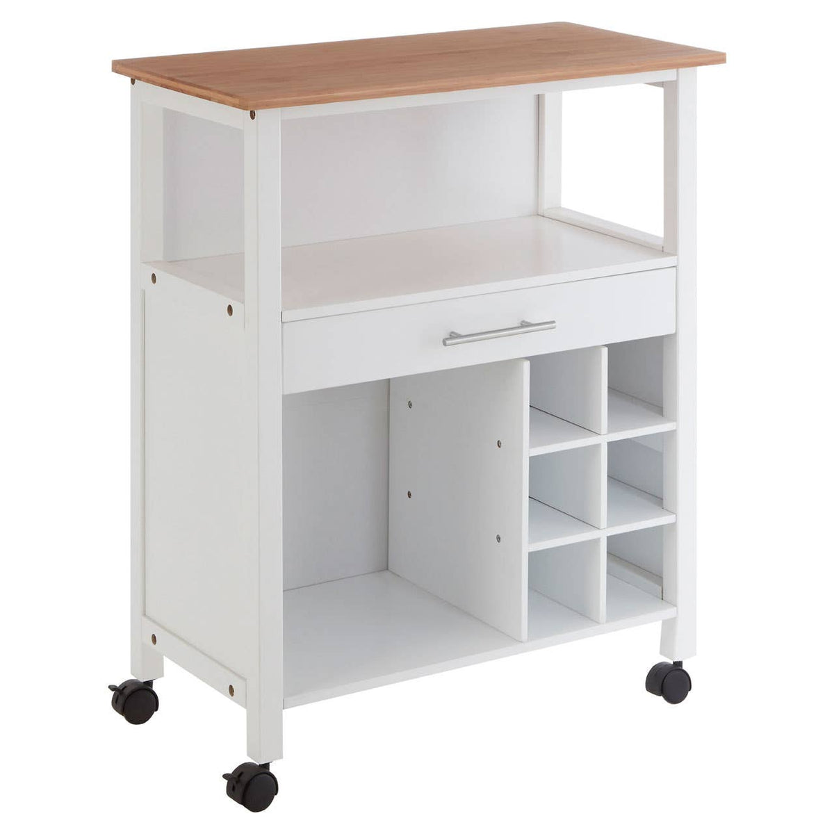 Harlow White and Bamboo Top 1 Drawer Kitchen Trolley