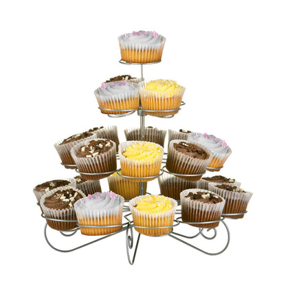 Swirl Chrome 4 Tier Silver Wire 23 Cups Cupcake Stand