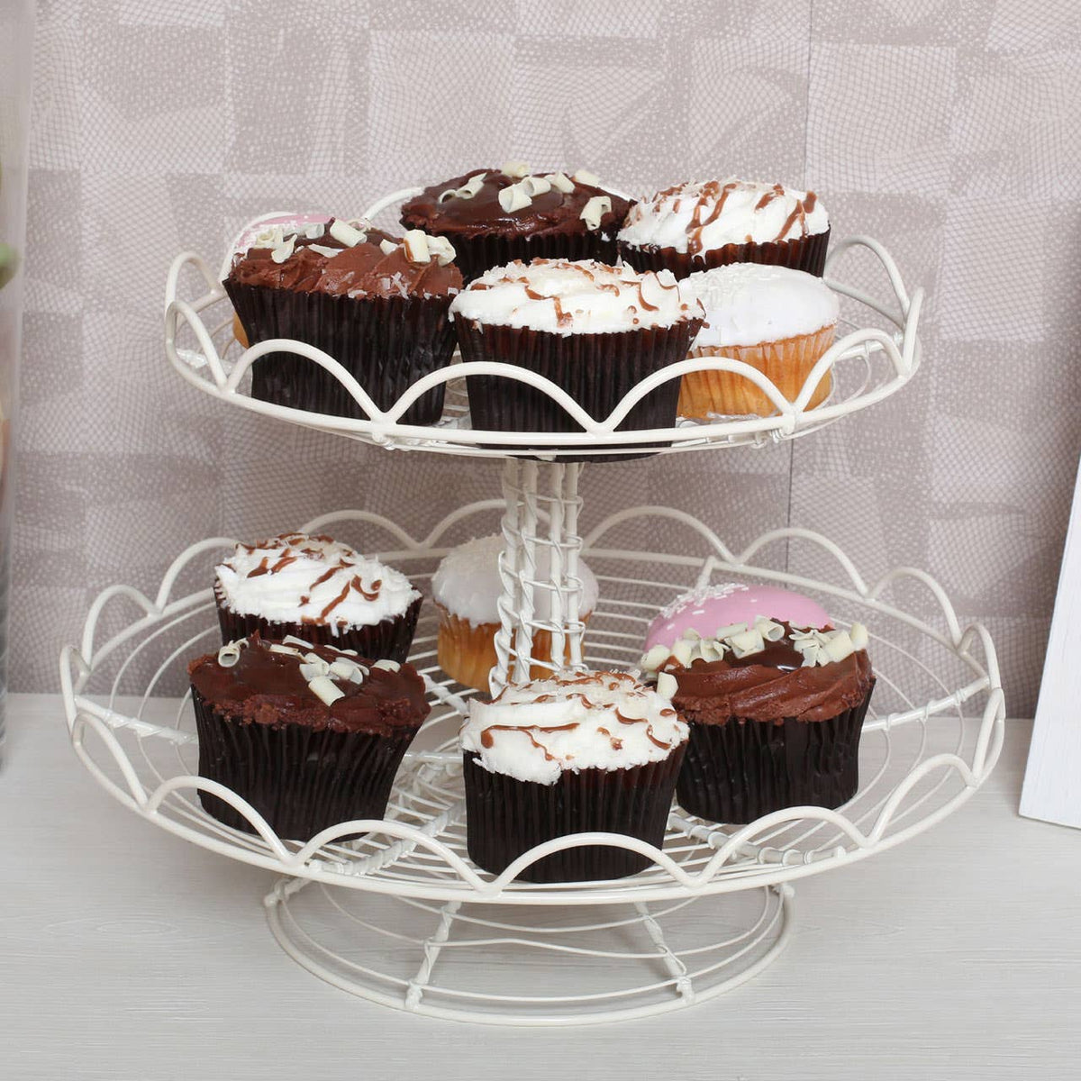 2 Tier Cream Wire Cup Cake Stand