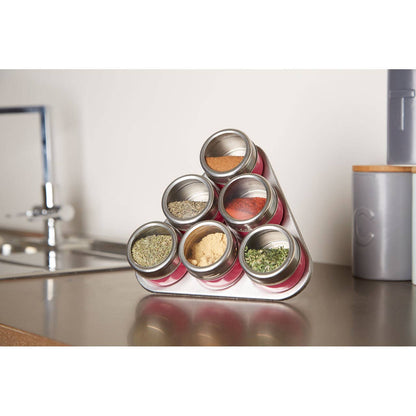 Hot Pink Magnetic Spice Jars With Triangular Tray