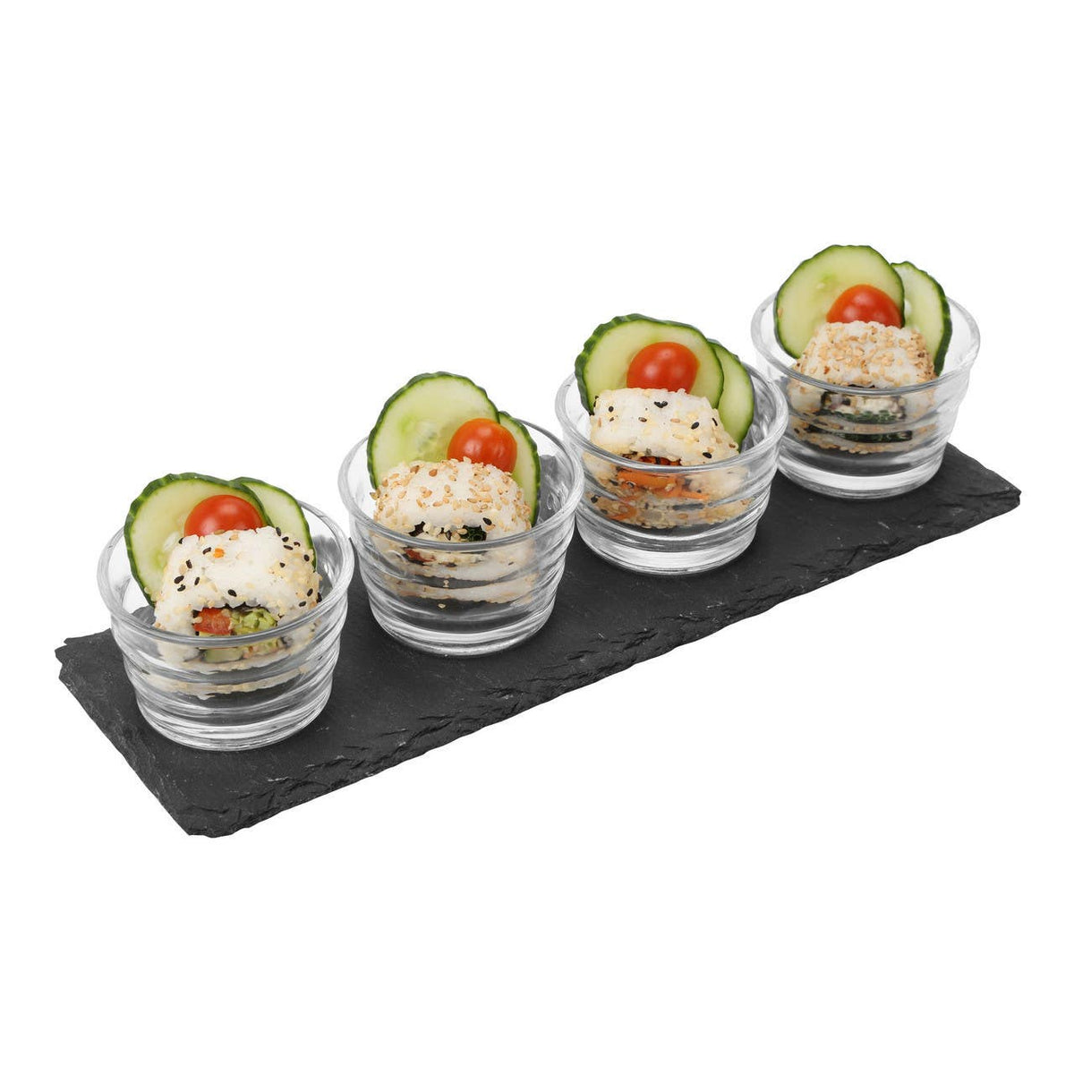 Preto 4 Ribbed Glass Bowls Slate Tray Set