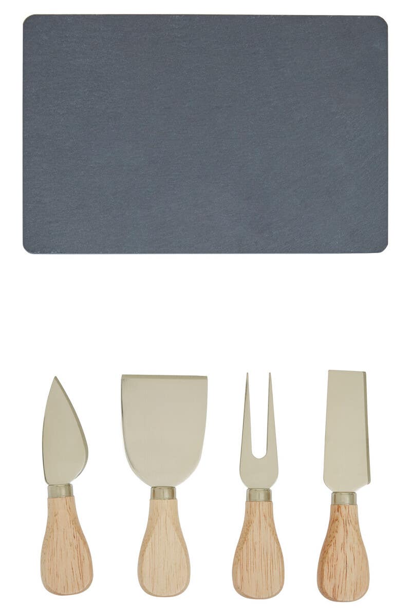 Carter Slate Board and 4 Piece Cheese Knife Set in Gold Finish