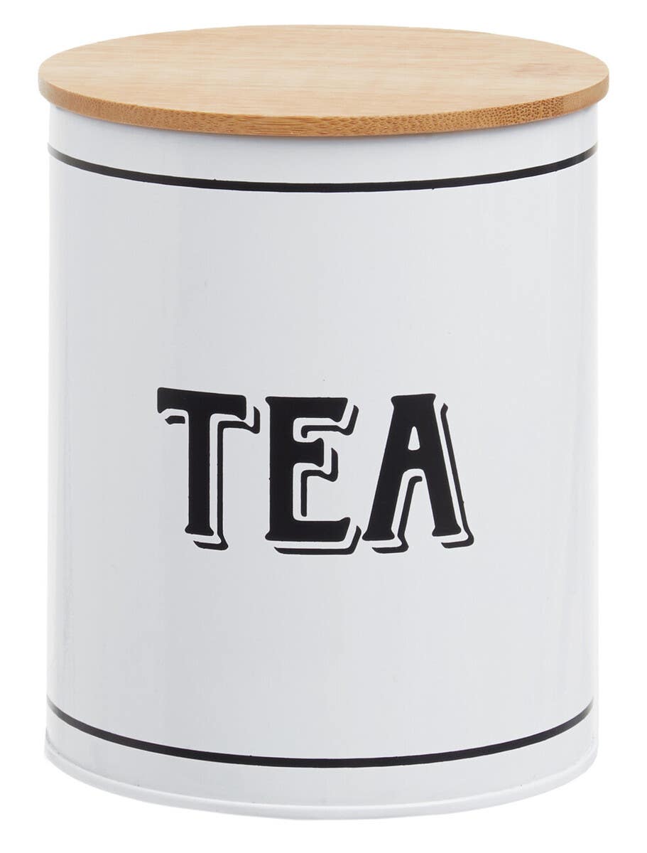 Grocer White Metal Tea Canister