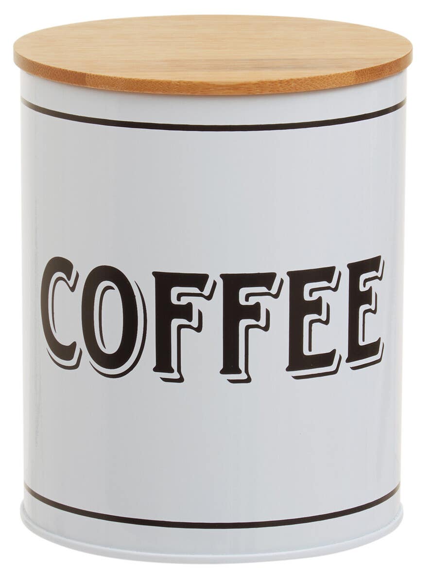 Grocer White Metal Coffee Canister