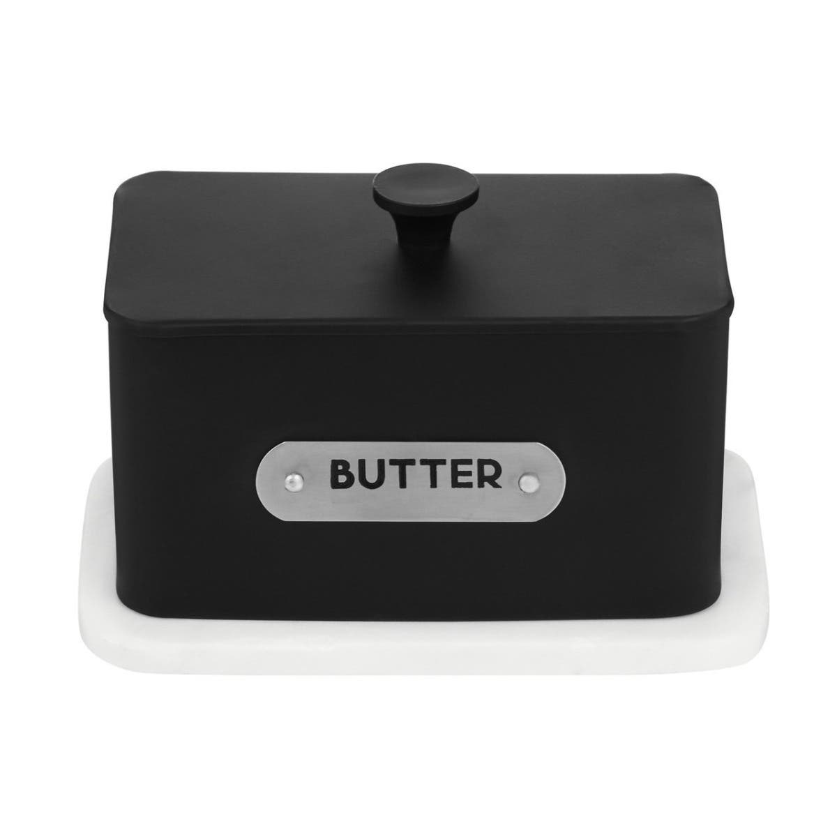 Liberty Black Enamel and White Marble Butter Dish