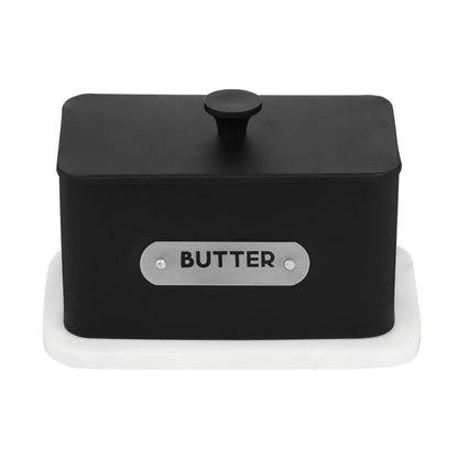 Liberty Black Enamel and White Marble Butter Dish