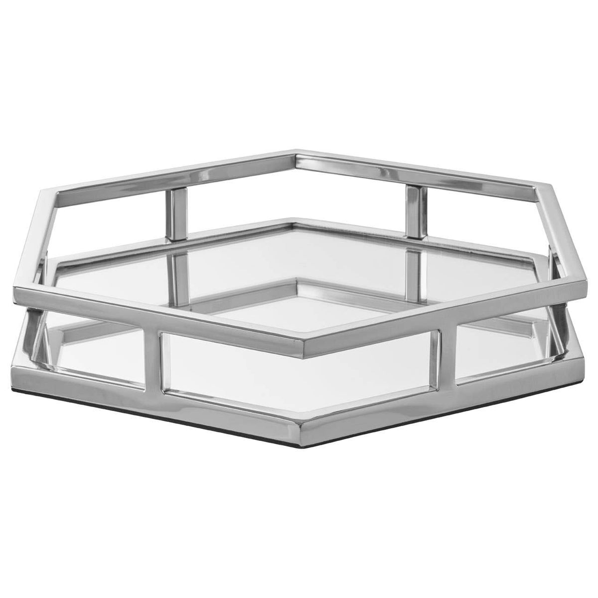Herber Silver Finish Mirrored Hexagonal Tray