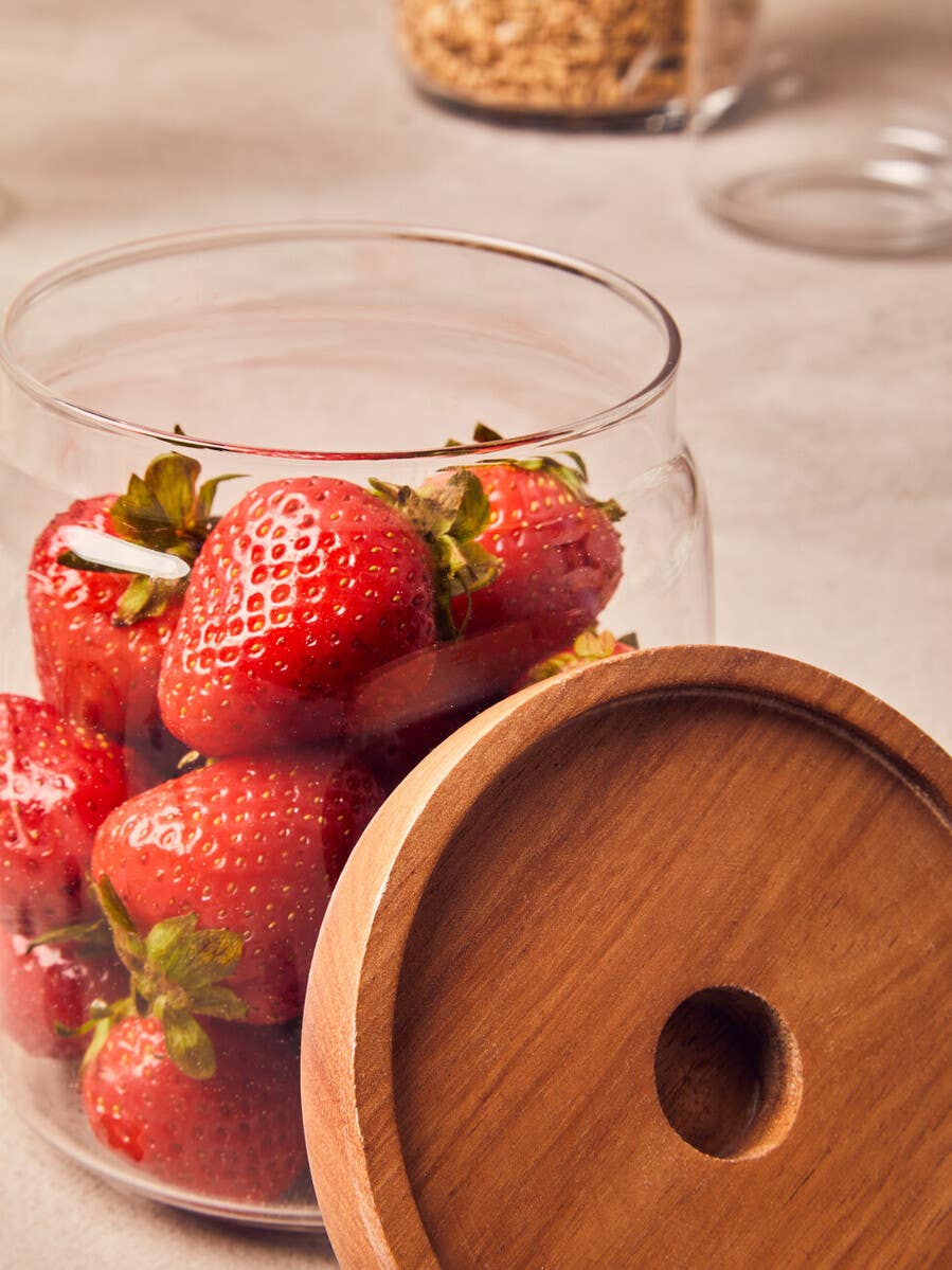 Tromso Round Glass Storage Jar with Acacia Lid 860 ml