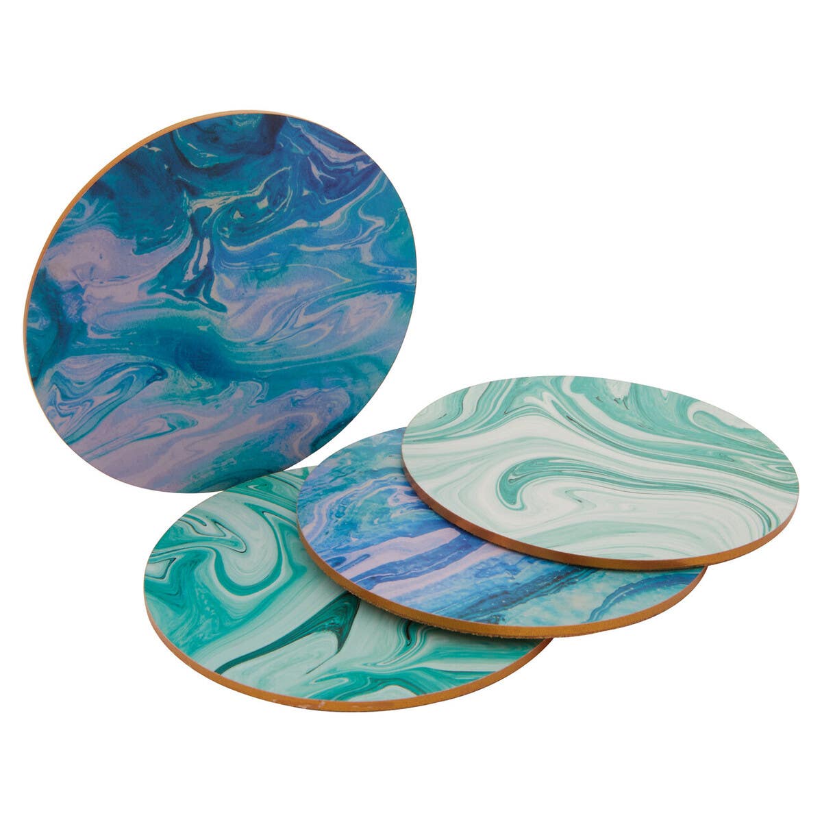 Mimo Set Of 4 Marble Wave Print Cork Coasters
