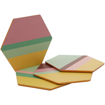 Mimo Set Of Four Miami Stripe Gold Foil Edge Coasters