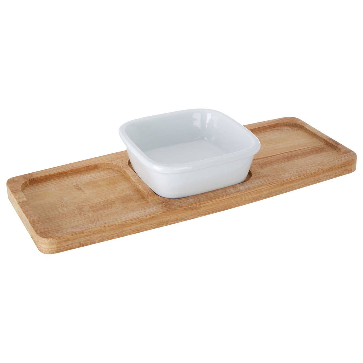 Aleki Bamboo Snack Tray With White Dipping Bowl