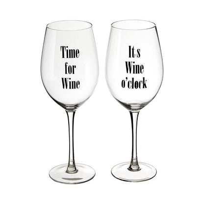 Verity Set of 2 Time For Wine Large Wine Glasses