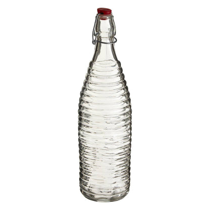 Dayla Clear Ribbed Glass 1000ml Bottle with Clip Stopper