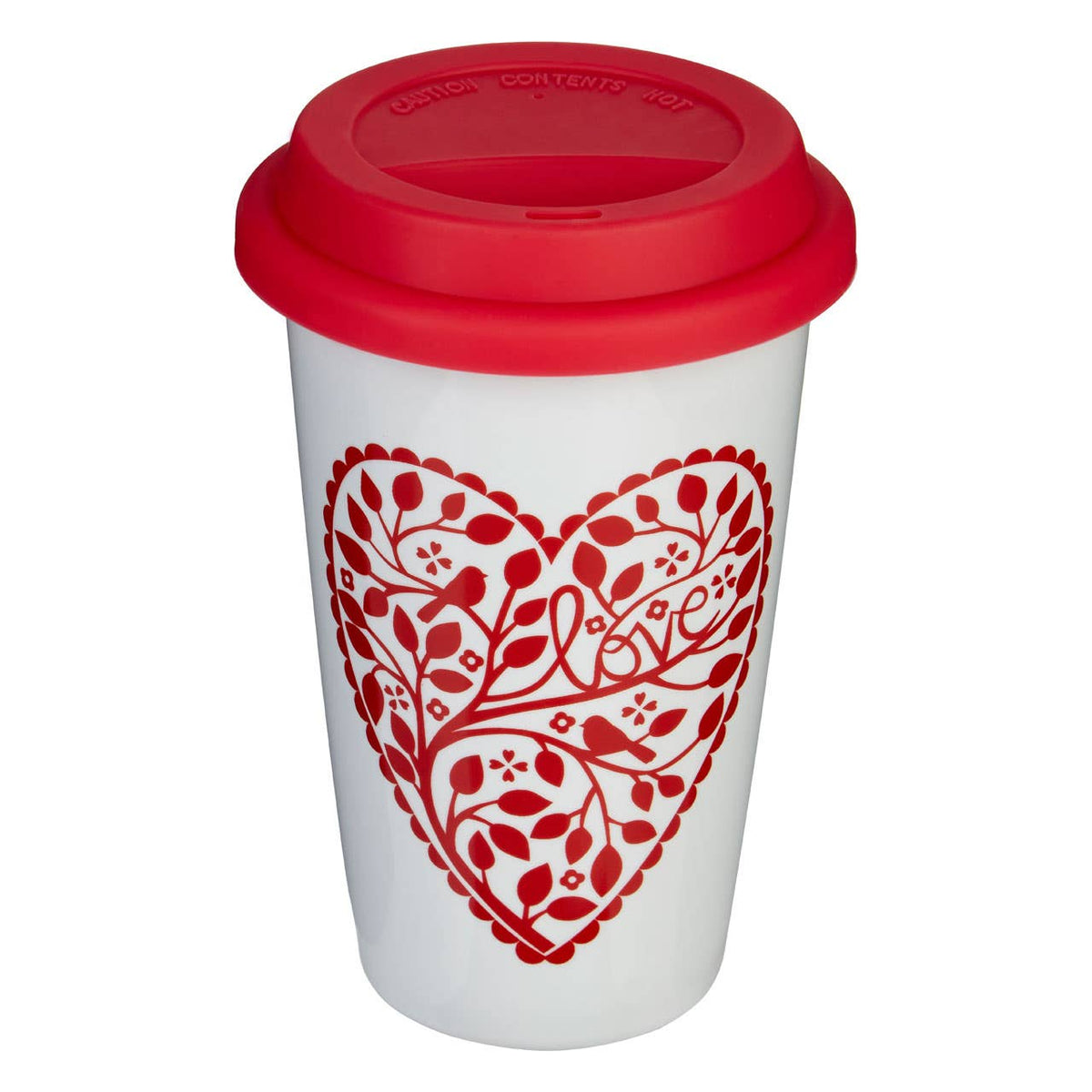 Taza Heart Design Ceramic Reusable Mug with Silicone Lid