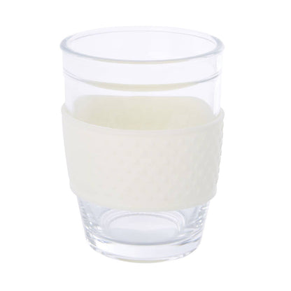Mimo Glass Mug With Cream Silicone Band Lid