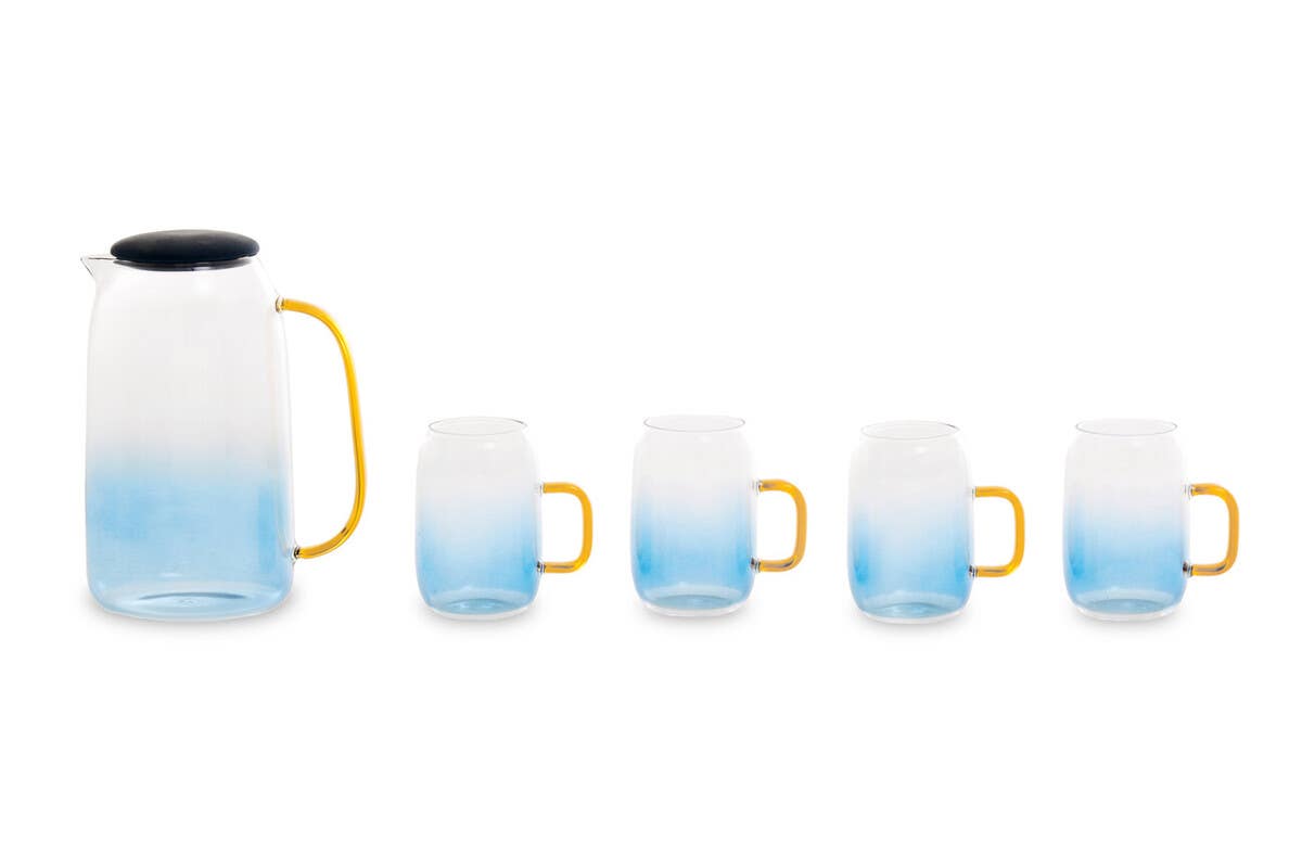 Noa Glass Ombre Blue Pitcher and Cup Set