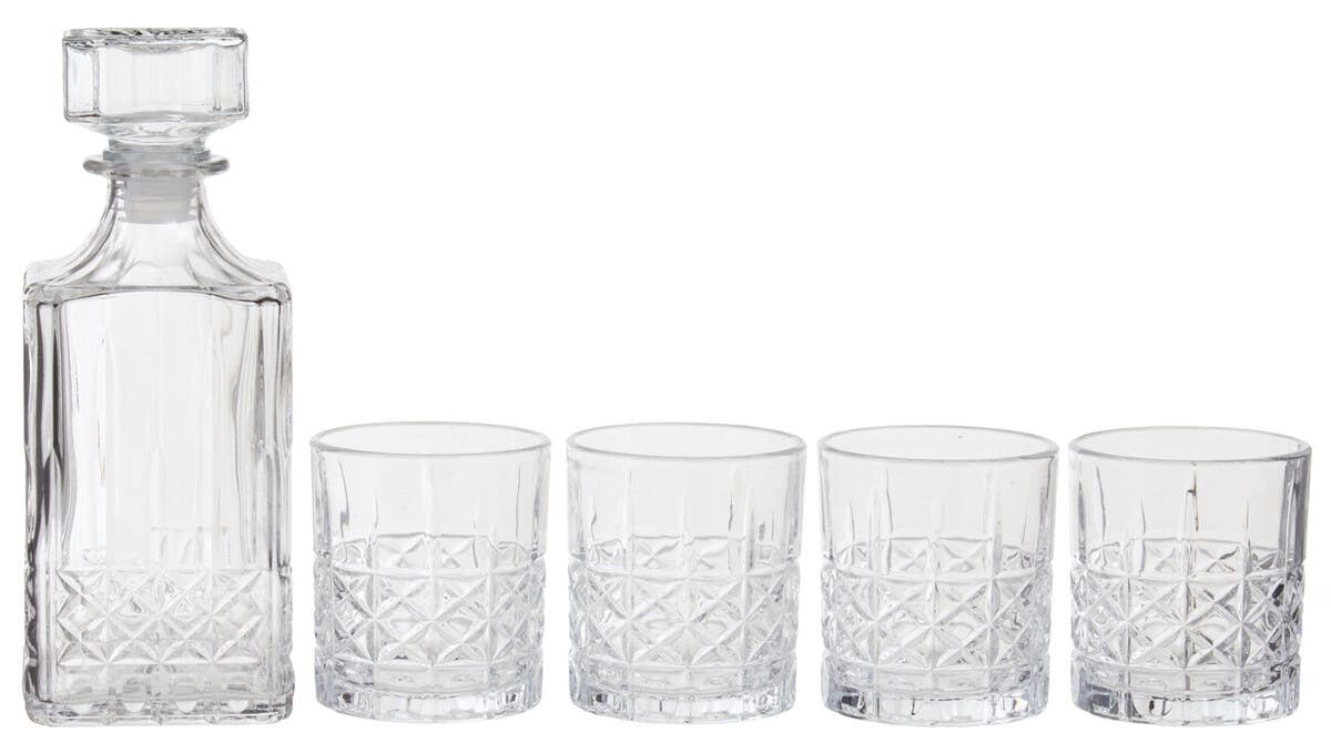 Dayla Diamond Pattern Decanter With Four Glasses
