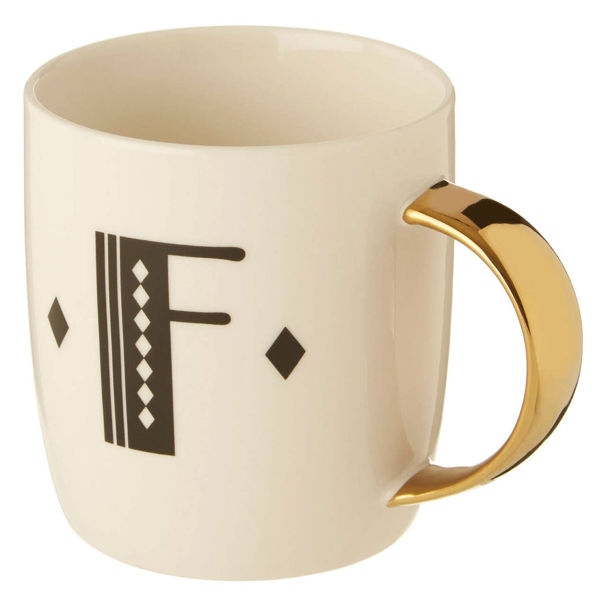 Diamond Deco White Monogram Mug, F