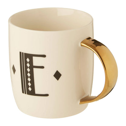 Diamond Deco White Monogram Mug, E