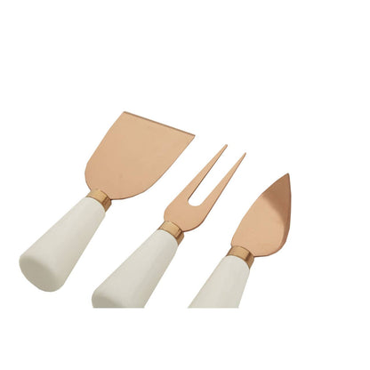 Exbury 3 Piece White And Rose Gold Cheese Knife Set