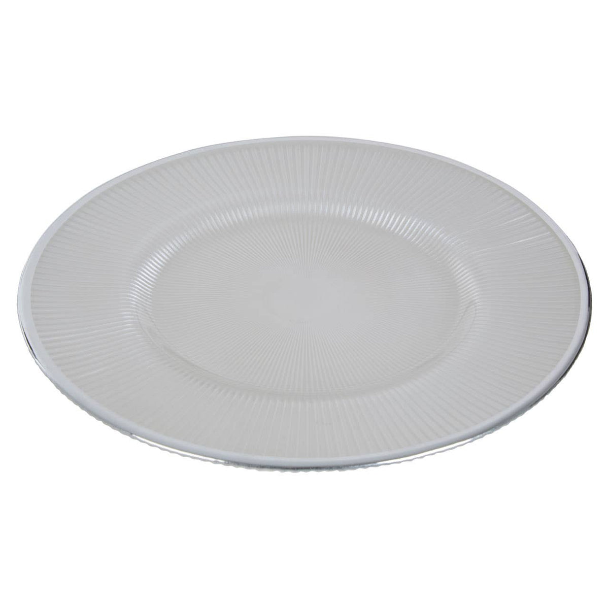 Ida White Embossed Glass Dinner Plate with Silver Rim