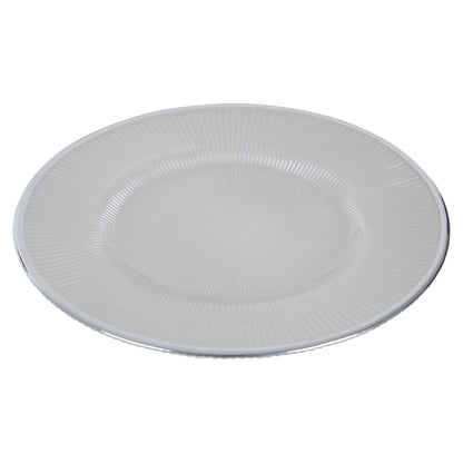 Ida White Embossed Glass Dinner Plate with Silver Rim