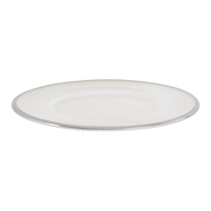 Ida White Embossed Glass Side Plate with Silver Rim