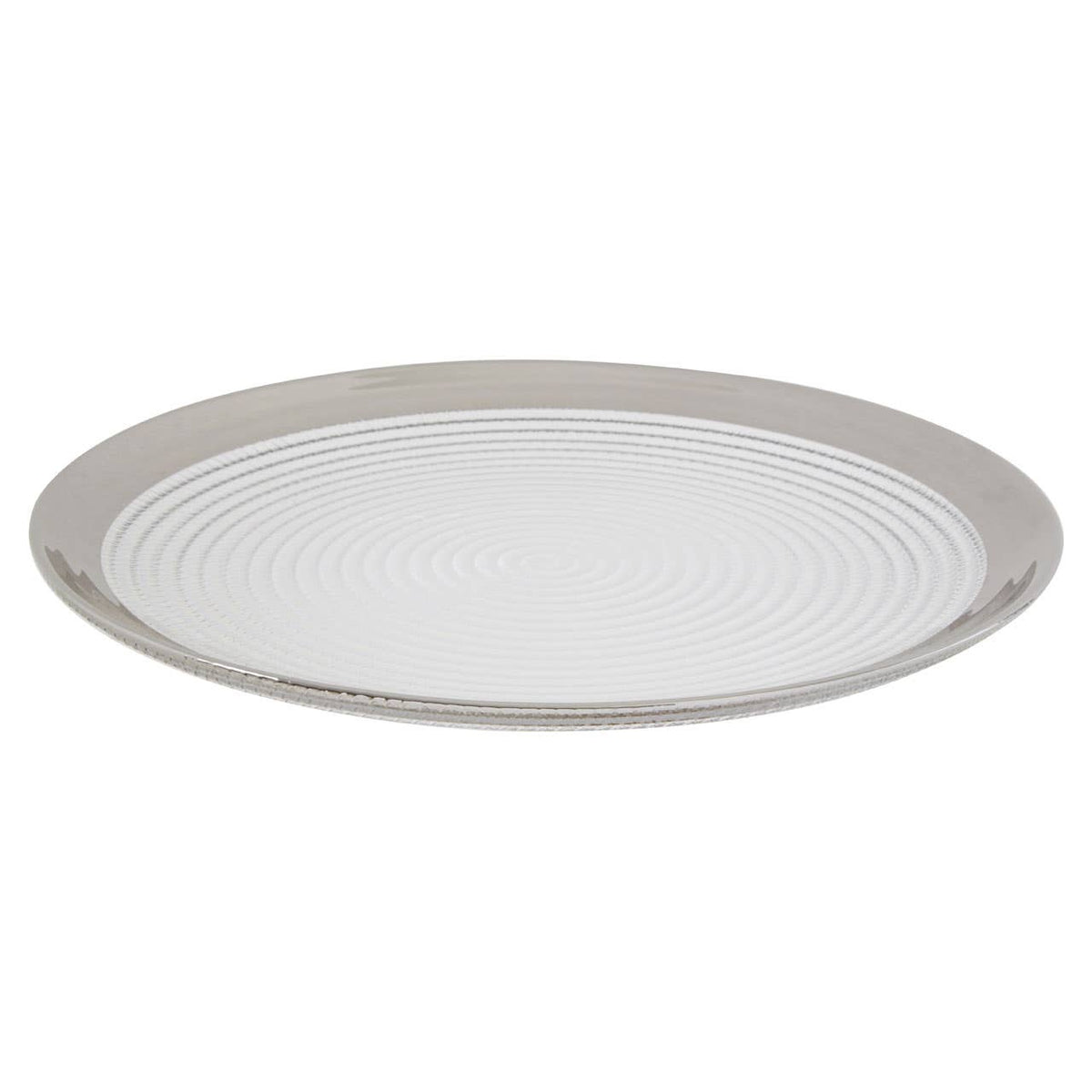 Ida Embossed Glass Coupe Dinner Plate with Silver Rim