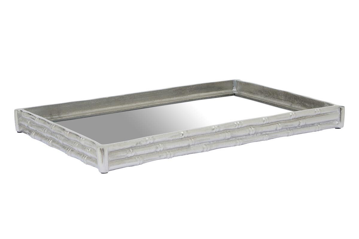 Hiba Silver Finish Bamboo Effect Mirrored Tray