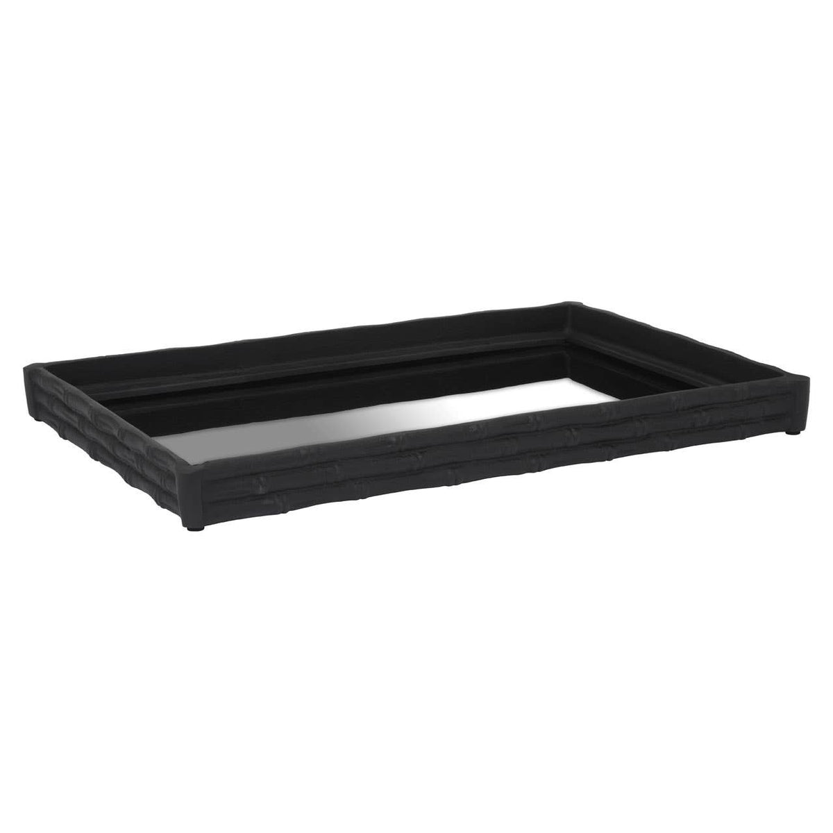 Hiba Black Finish Bamboo Effect Mirrored Tray