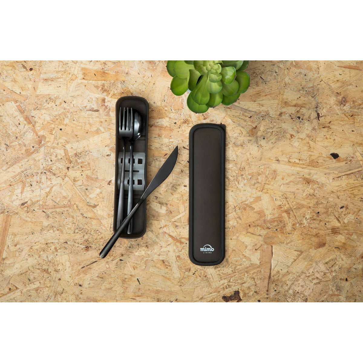 Mimo 3 Piece Black Travel Cutlery Set with Case
