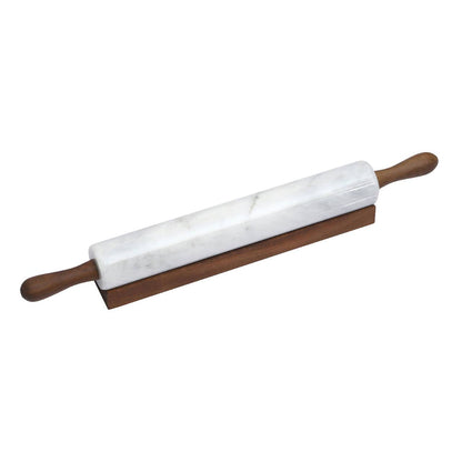 Kindia White Marble Rolling Pin with Wooden Stand