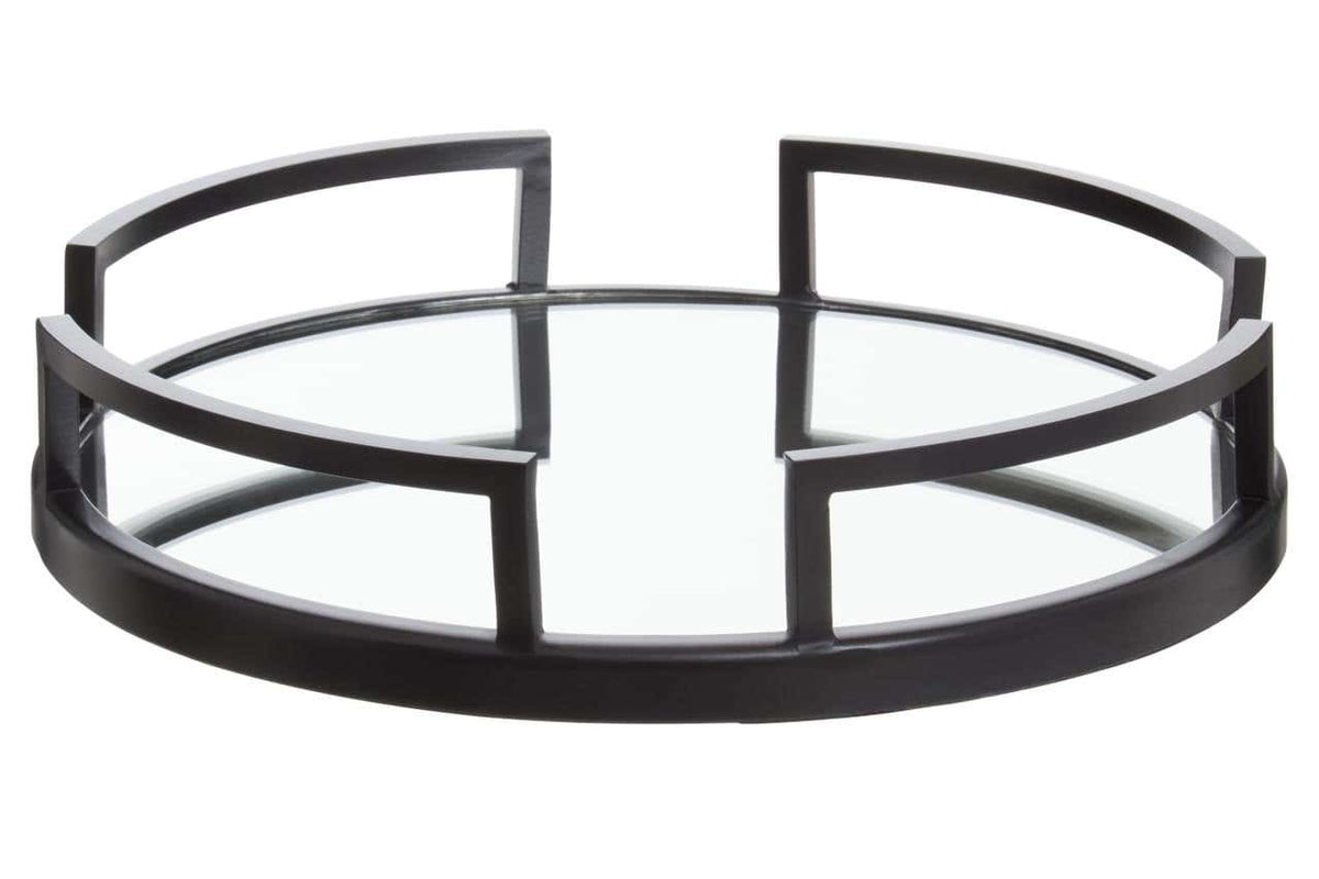 Cruzar Matte Black Finish and Mirrored Round Tray