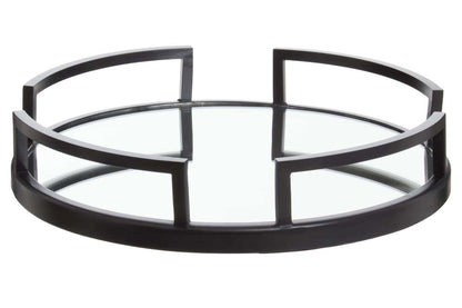 Cruzar Matte Black Finish and Mirrored Round Tray