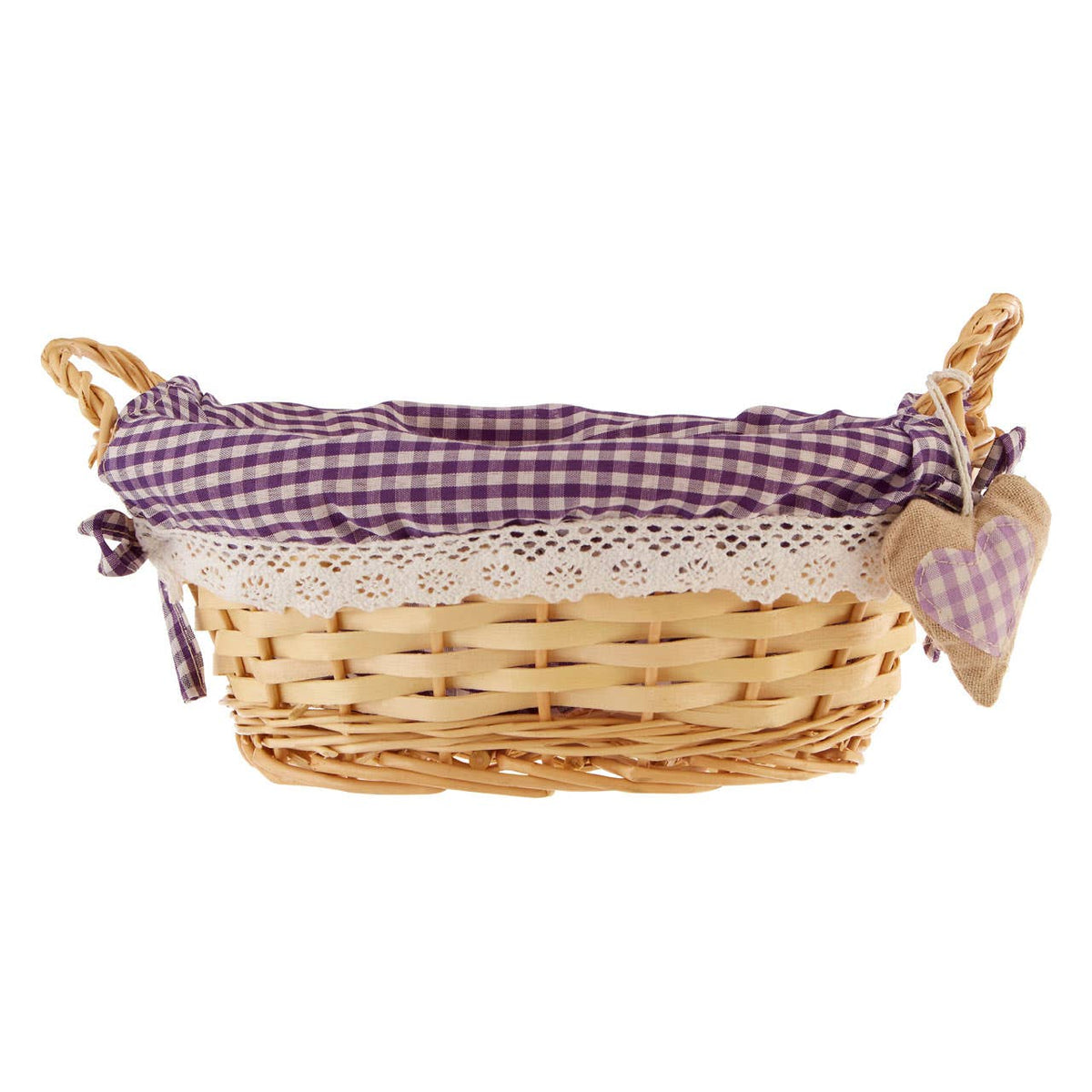 Orla Willow Bread Basket with Purple Gingham Lining