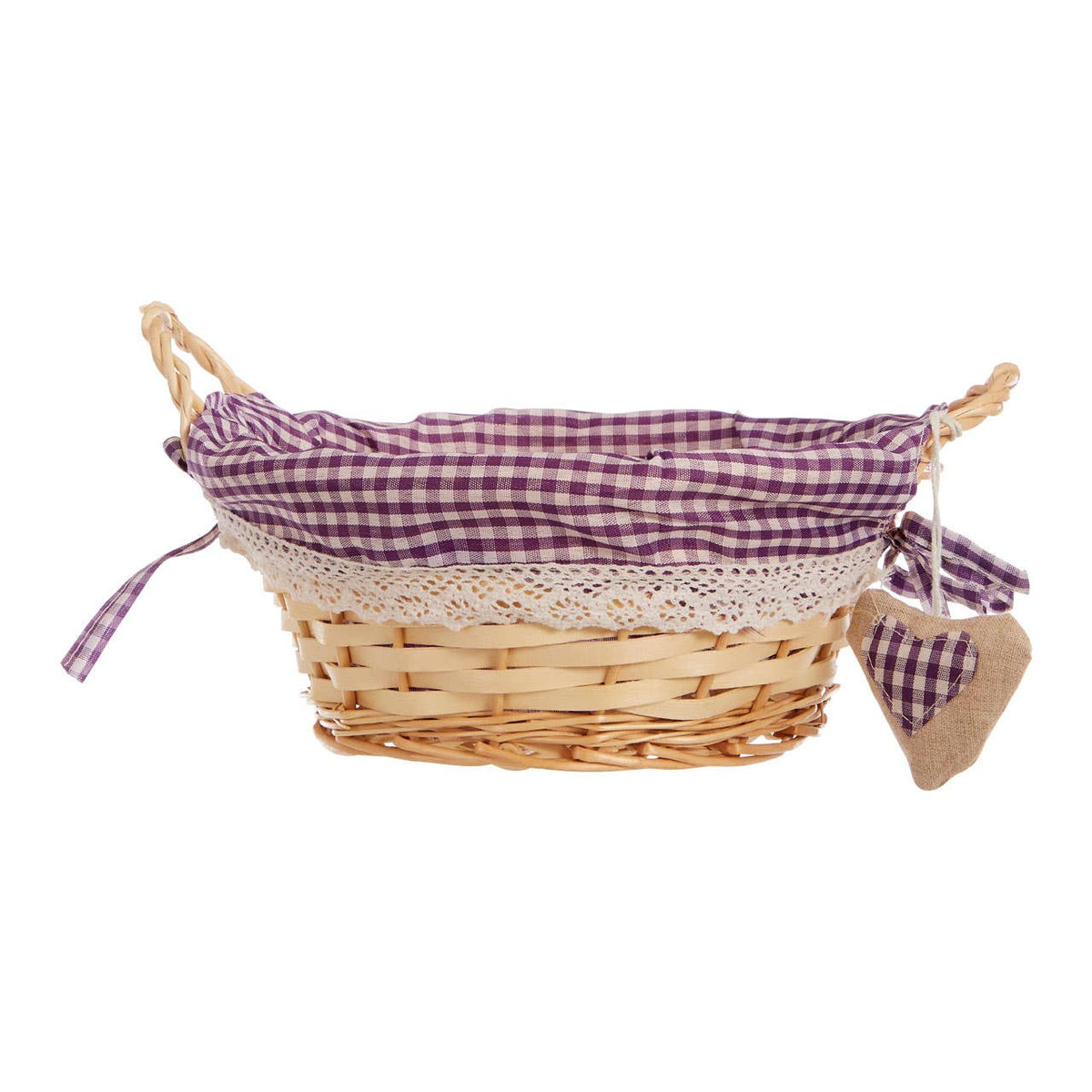 Orla Purple Gingham Lining Round Willow Bread Basket