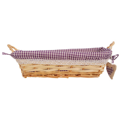 Orla Purple Gingham Lining Large Rectangular Willow Bread Basket