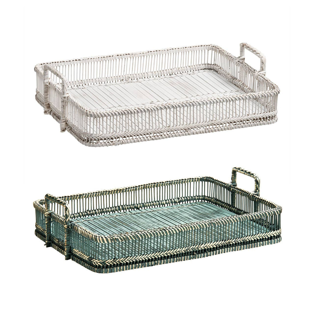 Ezell Rattan and Bamboo Grey Washed Rectangular Tray