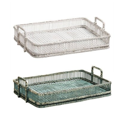 Ezell Rattan and Bamboo Grey Washed Rectangular Tray