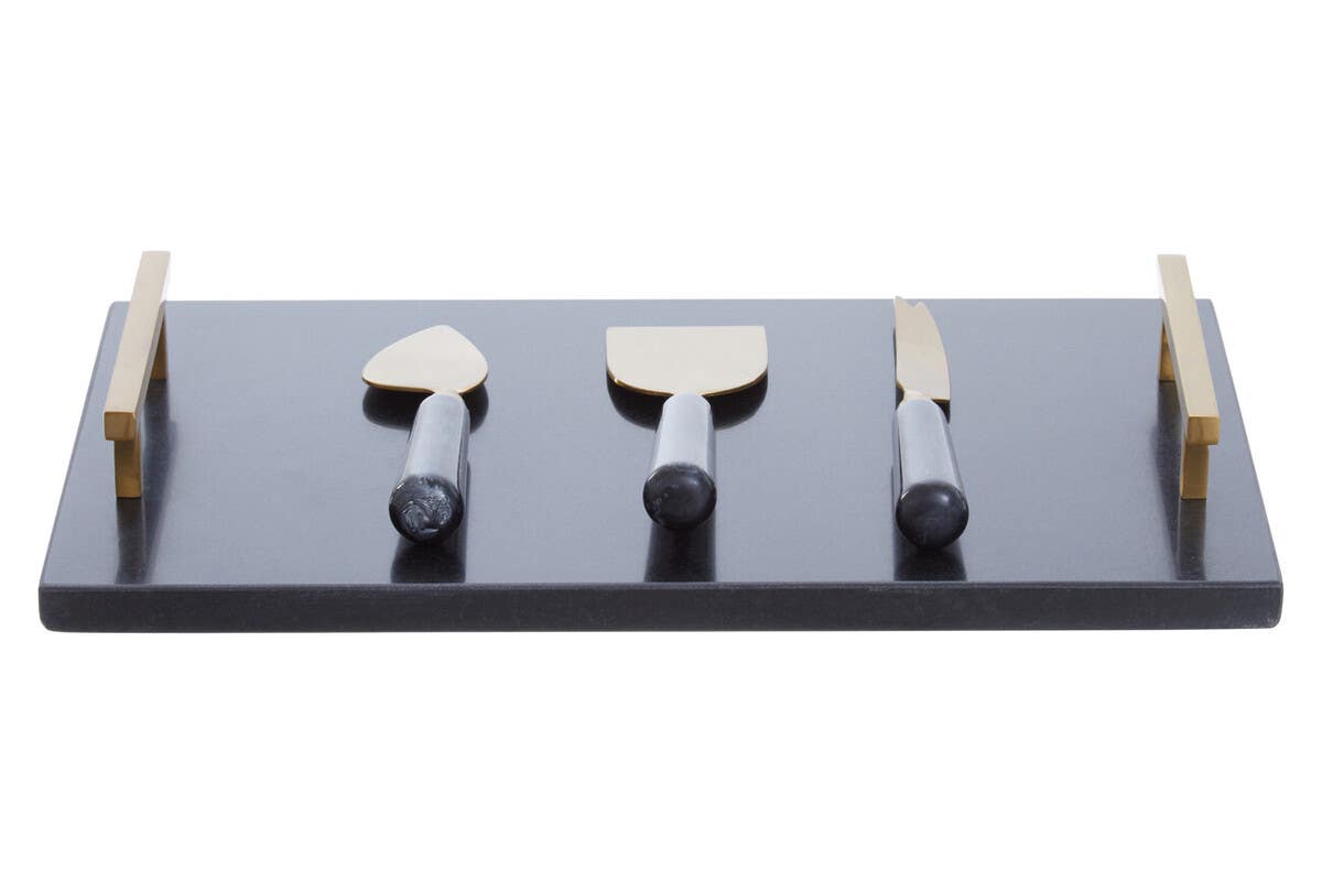Marina Black and Gold Cheese Board and Knife Set
