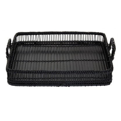 Ezell Black Rattan And Bamboo Rectangular Tray