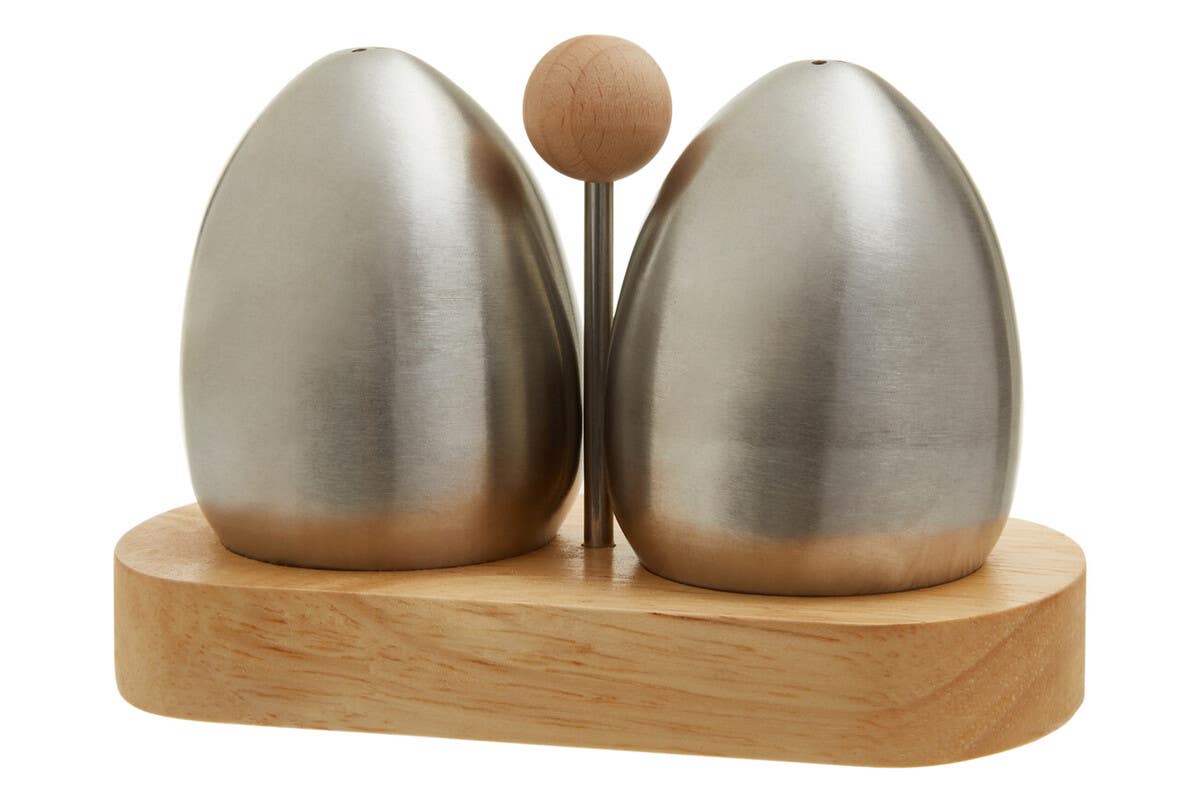 Natural Origins Stainless Steel And Rubberwood Salt Pepper Shakers