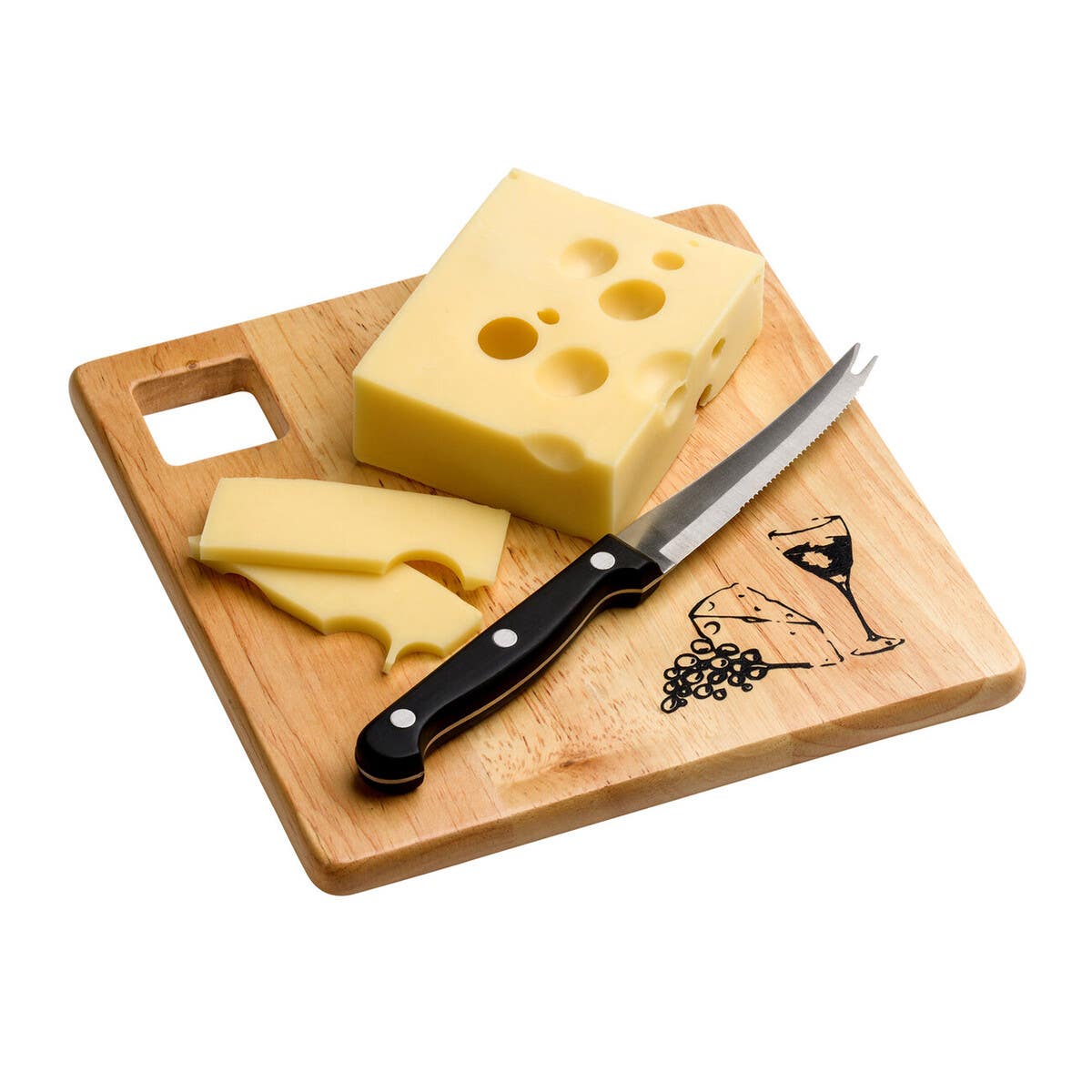Rubberwood Cheese Board And Knife Set
