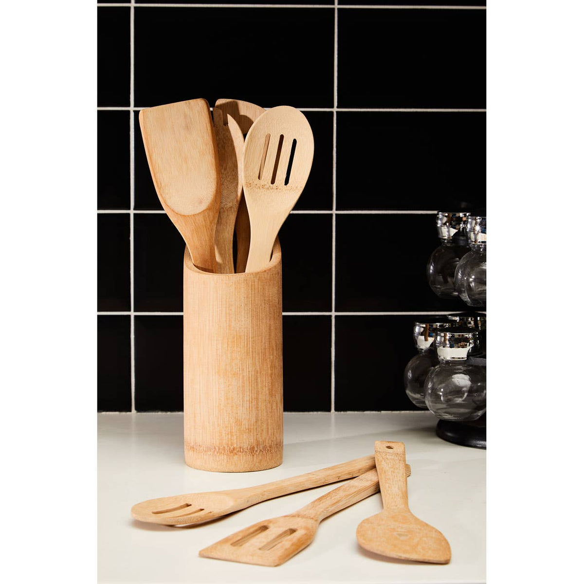 Aleki 6 Piece Bamboo Kitchen Tool Set with Holder