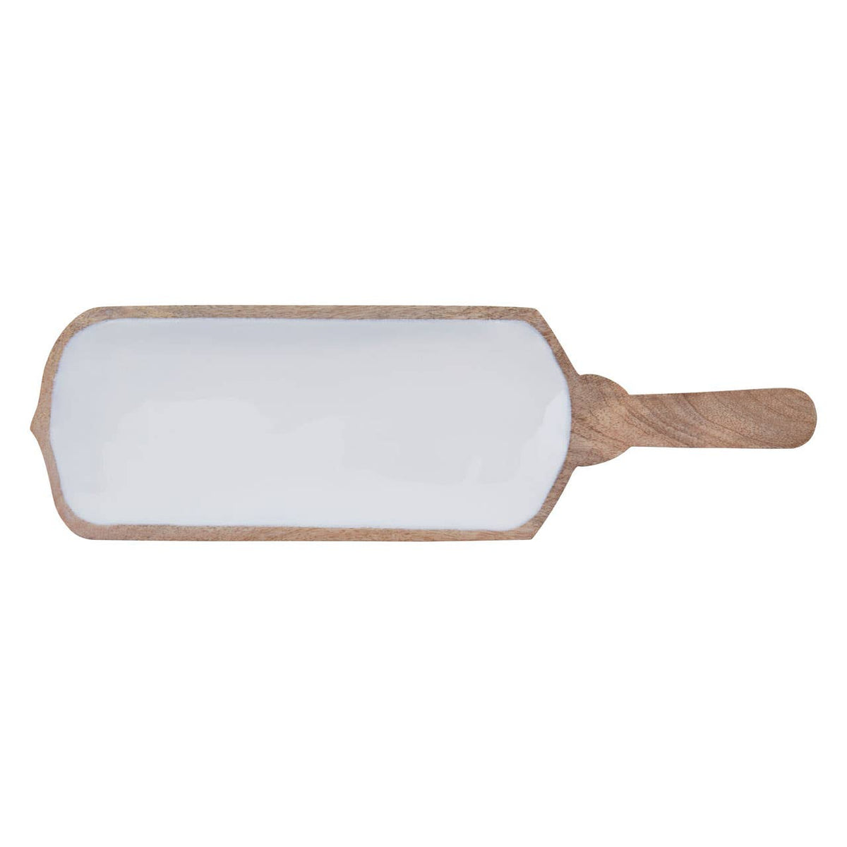 Kara Mango Wood Paddle Serving Board with White Enamel