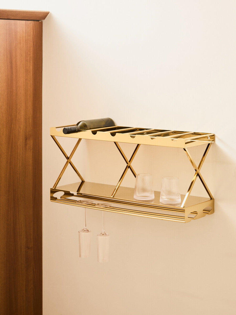 Novo 2 Tier 7 Bottle Gold Finish Wine Rack